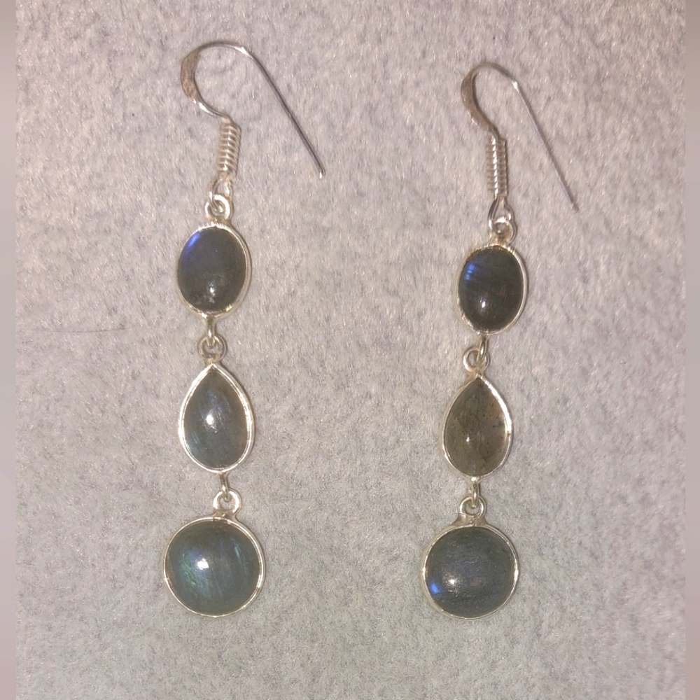 Triple Stone Labradorite Dangle Earrings